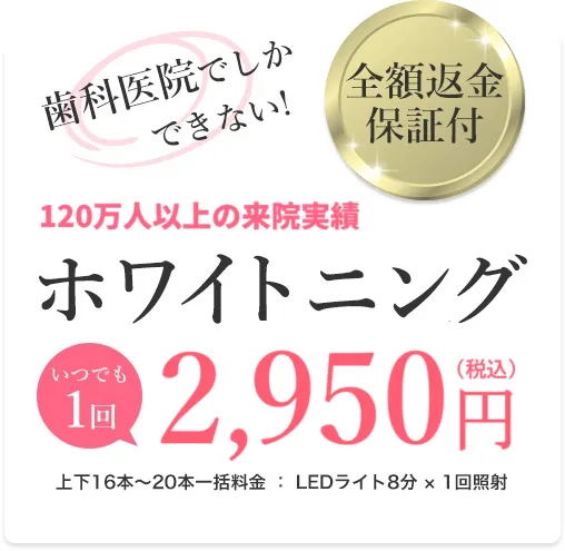 120万人が選んだ、歯科医院の医療ホワイトニング。歯科医師の事前診断と国家資格者による安心の施術。